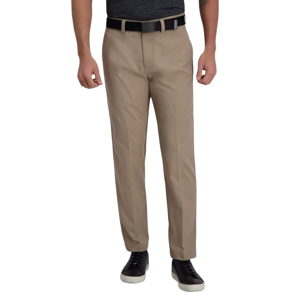 Haggar Mens Cool Right Performance Flex Solid Classic Fit Flat Front Pant  42x32